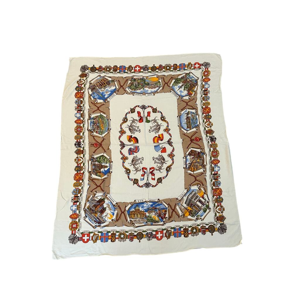 Vintage Germany & European Cities Souvenir Tablecloth 54” X 46”